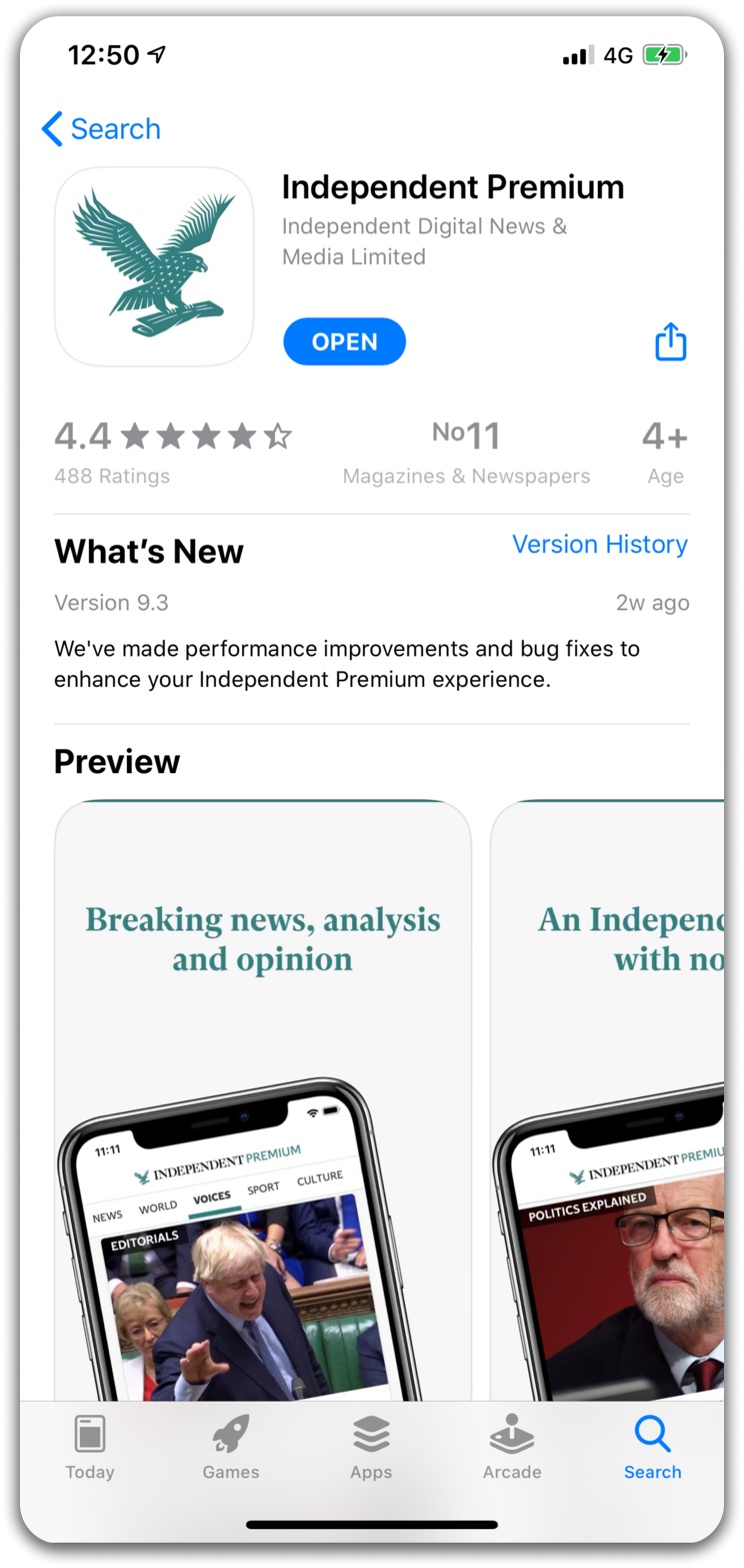 App Store listing